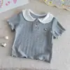Camiseta de Manga Corta con Cuello de Solapa Estilo Dulce para Niñas 2026 Verano Algodón Puro Elegante Camiseta Básica para Bebés Camiseta Versátil