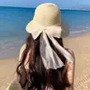 2026 Nuevo Estilo Sombrero de Paja con Ala Ancha y Lazo de Encaje para Mujer Sombrero de Protección Solar de Verano Sombrero para Vacaciones en la Costa Playa