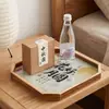 Estética Oriental Bandeja Octagonal de Madera Fondo de Vidrio Caligrafía Auspiciosa Posavasos para Tazas de Té Bandeja de Almacenamiento para Pasteles Artesanías