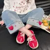 Estilo Novo Primavera 2026 Calça Reta Wide Leg para Meninas Infantil Solta Versátil Jeans para Crianças Maiores Calça Casual