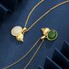 S925 Prata Esterlina Natural Hetian Jasper Conjunto Corrente Banhado A Ouro Artesanato Pescoço Cabaça Vintage Pingente Colar Joias de Prata Mulheres