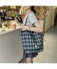Nova Bolsa de Ombro Simples Xadrez de Grande Capacidade Dupla Face Estilo Coreano Literária e Versátil Bolsa para Deslocamento Mochila para Aula de Estudante Universitário
