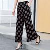 Saia da Mamãe Algodão Seda Calça Wide Leg Mulheres de Meia-idade Verão Solta Saia de Meio Comprimento Calça Floral de Meia-idade Fina
