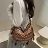 Bolsa Casual Elegante de Grande Capacidade Estilo Étnico 2026 Novo Estilo Bolsa de Ombro Retrô Estilo Nacional Bolsa Transversal de Viagem de Nicho para Mulheres