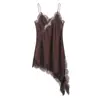 Comercio Exterior Transfronterizo Ropa Europea y Americana Moda Popular de Aliexpress Vestido de Tirantes de Satén con Empalme de Encaje Temperamento