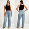 Jeans Amazon Transfronteiriço Europeu e Americano para Mulheres, Calças Casuais Retrô de Cintura Alta para Mulheres Plus Size, Slim Fit, Reta, Levanta Bumbum