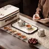 Juego de Té de Viaje Feitian de la Cerámica Ru de Dunhuang Tetera Cerámica Portátil de Mano y Taza de Té Juego Completo de Té Kung Fu