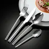 Juego de Cuatro Piezas de Cubiertos Occidentales para Bistec, Tenedor, Cuchara de Acero Inoxidable 304 con Mango Redondo Forjado Espeso, Cuchara de Postre