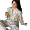 26 Pijamas de Algodón Puro al por Mayor Transfronterizos de Primavera y Otoño para Mujer, Nuevos de Manga Larga con Encaje Ancho Floral de Dibujos Animados Sencillos para Casa