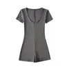 Mono Americano de Manga Corta para Mujer Primavera y Verano Nuevo Estilo Puro Lustre Cintura Ceñida Chica Caliente Sexy Mono Base Corto
