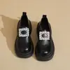 Mocasines de Suela Gruesa de Primavera para Mujer, Zapatos Negros de Cuero con Tacón Grueso de Pedrería Estilo Británico para Primavera y Otoño 2026, Zapatos de Tacón Único para Aumentar la Altura
