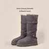 Botas de nieve de invierno de caña alta con tacón alto para mujer, engrosadas, cálidas, color gris, zapatos de algodón forrados de felpa, para comercio exterior transfronterizo, que aumentan la altura