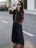 Conjunto de Chaleco de Mezclilla para Niñas Otoño 2026 Nuevo Estilo Coreano Camiseta de Manga Larga con Solapa Pantalones de Pierna Ancha Conjunto de Tres Piezas Moderno Genial