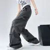 Calça de trabalho fina de seda gelada unissex, moderna e estilosa para o verão, design solto de perna reta, adequada para uso diário e deslocamento