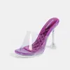 Sandalias de tacón alto ultra transparentes de cristal de talla grande para comercio exterior, nuevo estilo, zapatillas de exterior, zapatos para mujer de celebridades de internet europeos y americanos