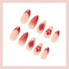 Venta Caliente Europea y Americana Flor Diamante Uñas Estilo Francés Transfronterizo Almendra Uñas Postizas 24 Piezas Uñas listas para Usar Venta al por Mayor