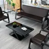 Sofá para Escritório, Sofá Moderno Simples de Ferro para Três Lugares, Sofá para Recepção de Escritório, Conjunto de Mesa de Centro e Mesas