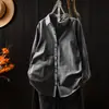 ¡Original! ¡Directo del fabricante! Nuevo estilo de primavera, algodón puro, tejido cepillado, color liso, camisa versátil de manga larga holgada artística para mujer