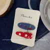 Novo Grampo de Cabelo Azul Polka Dot Doce Estilo Coreano para Crianças com Tecido de Cor Contrastante Presilha Lateral para Mechas de Cabelo para Mulheres