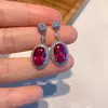 Conjunto de pingente de colar de rubi colar de gema estilo frio colar de safira transparente gelo alto colar de prata para mulheres