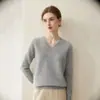 Suéter 100% caxemira para mulheres, gola V, corte solto, blusa base modeladora, novo modelo outono e inverno 2026, suéter quente de pronto a vestir premium
