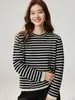Suéter de cachemira 2026 Otoño/Invierno Nuevo Estilo para Mujer Cuello Redondo Rayado Capa Base Estilo Elegante Holgado Adelgazante Suéter Cálido