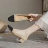 Zapatos Nuevos de Comercio Exterior Primavera y Verano 2025 de Tacón Medio y Corte Bajo Zapatos de Tacón Alto Franceses Bloques de Color Tacón Grueso Zapatos de Comercio Exterior Transfronterizos