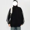 Sudadera cárdigan retro a rayas estilo deportivo para hombre, con corte relajado y holgado, adecuada para el uso diario en primavera y otoño, con cuello alto y cierre de cremallera