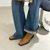 2026 Botas de Cuña de Suela Gruesa Punta Cuadrada Elásticas Ajustadas Botas de Estilo Nuevo Cremallera Trasera Tacón Alto Botas Cortas Botas Individuales para Viajar Negro