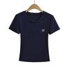 Hot Hot Europeu e Americano Arco Bordado T-shirt Feminino Verão 2024 Novo Slim-fit Slimming Base Ombro Top