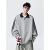 Sudadera con capucha tipo polo a rayas de color block estilo japonés para hombre, Otoño Nuevo, Holgada, Retro, Estilo Universitario, Marca de Moda, Top con Cuello