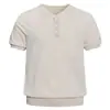 Estilo Old Money Verão Fresco Respirável Gola Henley de Três Botões Bloco de Cores Falso Duas Peças Confortável Malha Manga Curta Camiseta Masculina