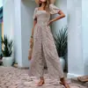 Amazon 2026 Novo Macacão Floral de Manga Curta com Gola Quadrada Slim-Fit Europeu e Americano Transfronteiriço Roupas Femininas
