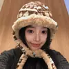 Nuevo Gorro de Felpa Gruesa Estilo Fair Isle tipo Lei Feng para Mujer, Gorro Cálido para Ciclismo de Invierno con Protección para los Oídos, Gorro de Piloto con Correa Adelgazante