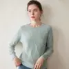 Outono e Inverno Nova Malha de Cashmere de Cor Sólida com Gola Redonda Pulôver de Moda Pesada Feminino Malha de Manga Longa Malha com Camiseta Básica