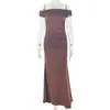 Roupas femininas de comércio exterior estilo europeu e americano, vestido de festa liso com manga raglan e costas abertas, vestido justo com decote ombro a ombro, vestido longo elegante para socialites