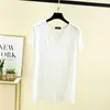 Camiseta de manga corta de modal, nueva blusa fina de manga media holgada adelgazante, camiseta básica de verano para mujer con cuello en V profundo