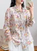 Camisa de Ramio Puro con Estampado Digital Otoño 2026 para Mujer, Cárdigan Superior de Manga Larga, Talla Extra, Estilo Holgado Delgado