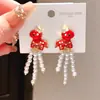 Pendientes de Plata con Aguja de Plata, Zirconia, Poni de Terciopelo Rojo de Año Nuevo, Pendientes Lindos de Dibujos Animados de Caballo Volador, Pendientes Festivos para Mujeres Nacidas en el Año del Caballo