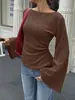 Otoño 2026 Nuevo Estilo Europeo y Americano Color Sólido Moda Casual Versátil Ceñidor de Cintura Hombros Descubiertos Único Estilo Callejero Mangas Largas Acampanadas