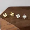 Pendientes de botón de trébol elegantes de plata de ley S925 Nalan, estilo Ins fresco y dulce, diseño de nicho M07181