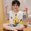 Pijama masculino estilo novo 2026, calça de manga curta de verão, fino e leve, adequado para crianças, meninos pequenos, adolescentes e crianças mais velhas, para usar em casa