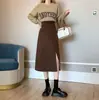 Falda Larga Marrón con Abertura para Mujer Otoño e Invierno 2021 Nueva de Cintura Alta Ajustada de Longitud Media Falda de Traje Pequeña de Corte A