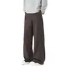 Pantalones de pierna ancha de alta gama, color liso, estilo recto holgado, nuevos pantalones casuales de estilo americano de longitud al suelo con pierna curva, gris oscuro, tiro medio