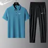 2025 Nuevo Verano Transpirable Refrescante Camisa Polo Conjunto de Camisetas para Hombre Conjunto de Tres Piezas Transpirable de Seda de Hielo de Manga Corta