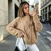 Nuevo suéter de punto casual holgado de color liso estilo europeo y americano para otoño e invierno, jersey de punto grueso de cuello redondo con trenzas para mujer