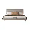 Cama Moderna Minimalista de Couro com Cabeceira Ajustável Ultrafina, Cama Simples para Apartamentos Pequenos, Cama de Casal para Quarto Principal, Cama de Casamento, Cama Grande de Couro Genuíno