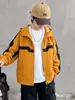 Chaqueta con capucha de bloques de color para niño, estilo primavera y otoño, marca de moda, chaqueta holgada para niños mayores, top de moda estilo workwear para otoño