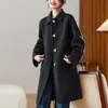 Abrigo de Lana Doble Faz Hecho a Mano Estilo Capullo de Algodón para Mujer, Longitud Media, Nuevo Estilo Primavera y Otoño 2026, Abrigo de Lana con Botones de Cuerno