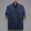 Tang Suit Masculino Ice Silk Antique Camisa de manga curta para meia-idade e idosos Novo Hanfu chinês para pai e avô Exercício matinal Taiji Suit para o verão